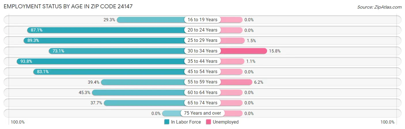 Employment Status by Age in Zip Code 24147