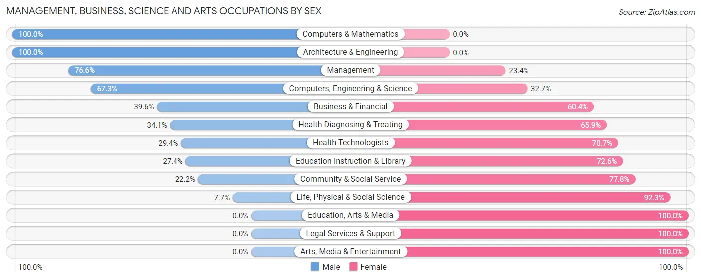 Management, Business, Science and Arts Occupations by Sex in Zip Code 24148