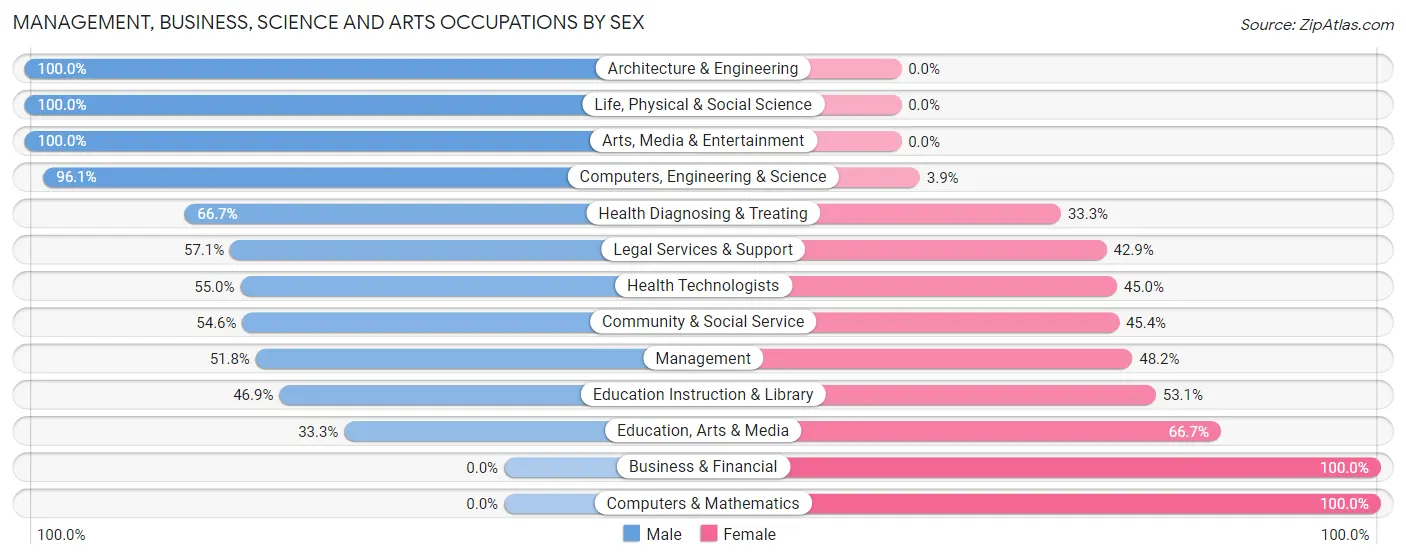 Management, Business, Science and Arts Occupations by Sex in Zip Code 24149
