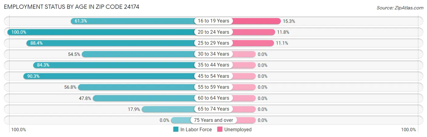 Employment Status by Age in Zip Code 24174