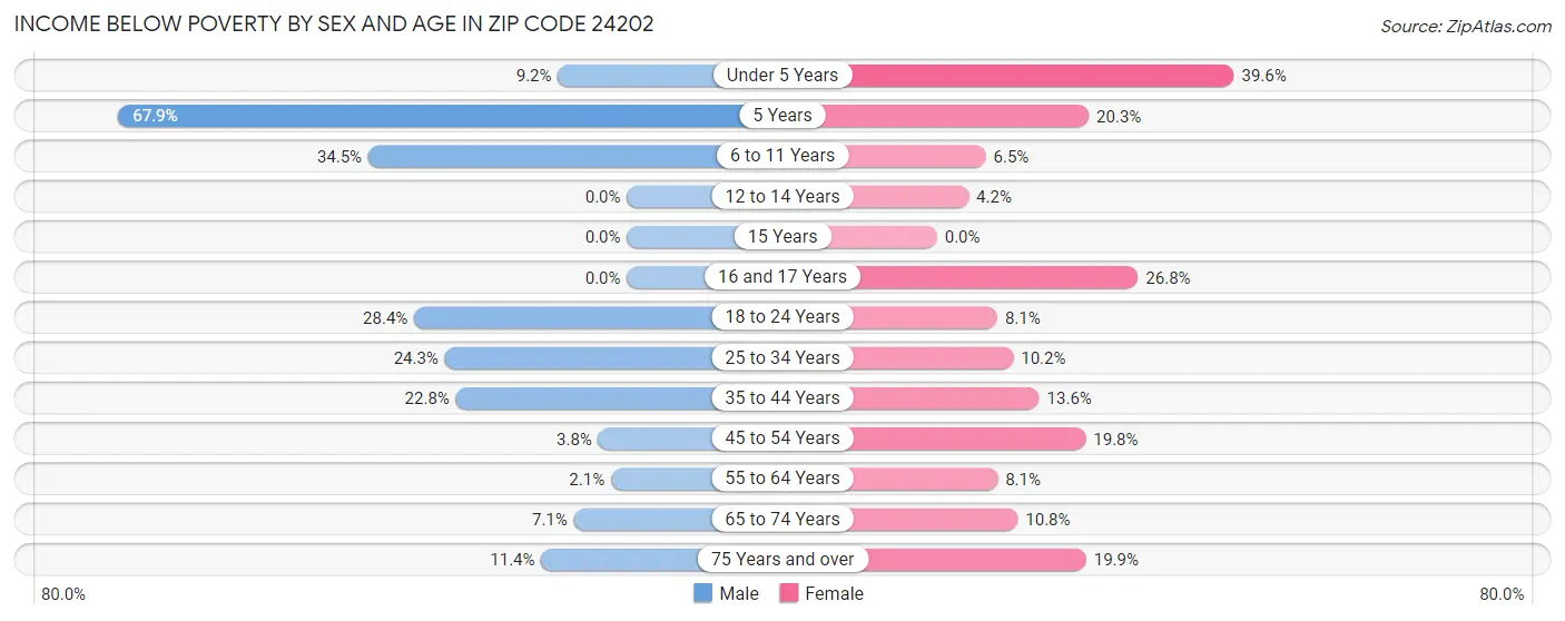 Income Below Poverty by Sex and Age in Zip Code 24202