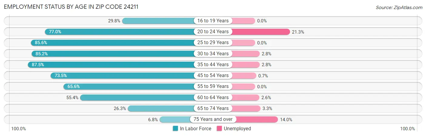 Employment Status by Age in Zip Code 24211
