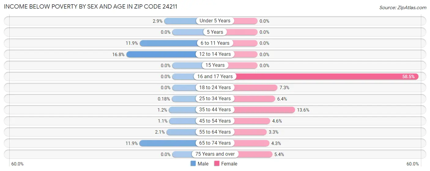 Income Below Poverty by Sex and Age in Zip Code 24211