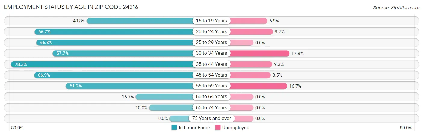 Employment Status by Age in Zip Code 24216