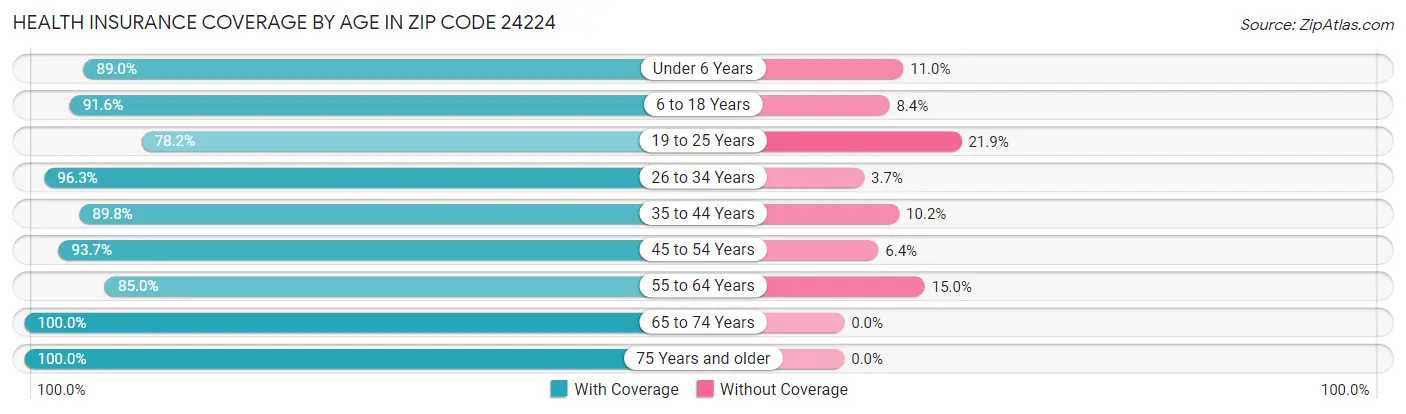 Health Insurance Coverage by Age in Zip Code 24224