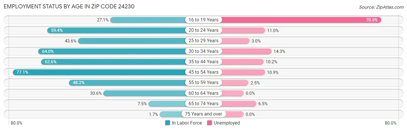 Employment Status by Age in Zip Code 24230