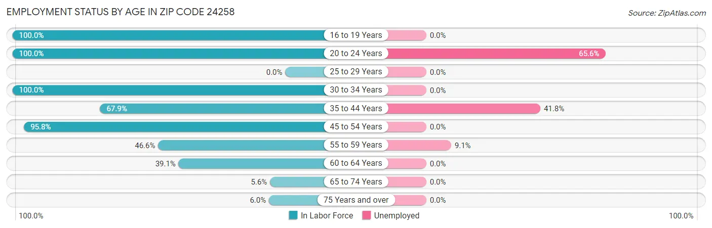 Employment Status by Age in Zip Code 24258
