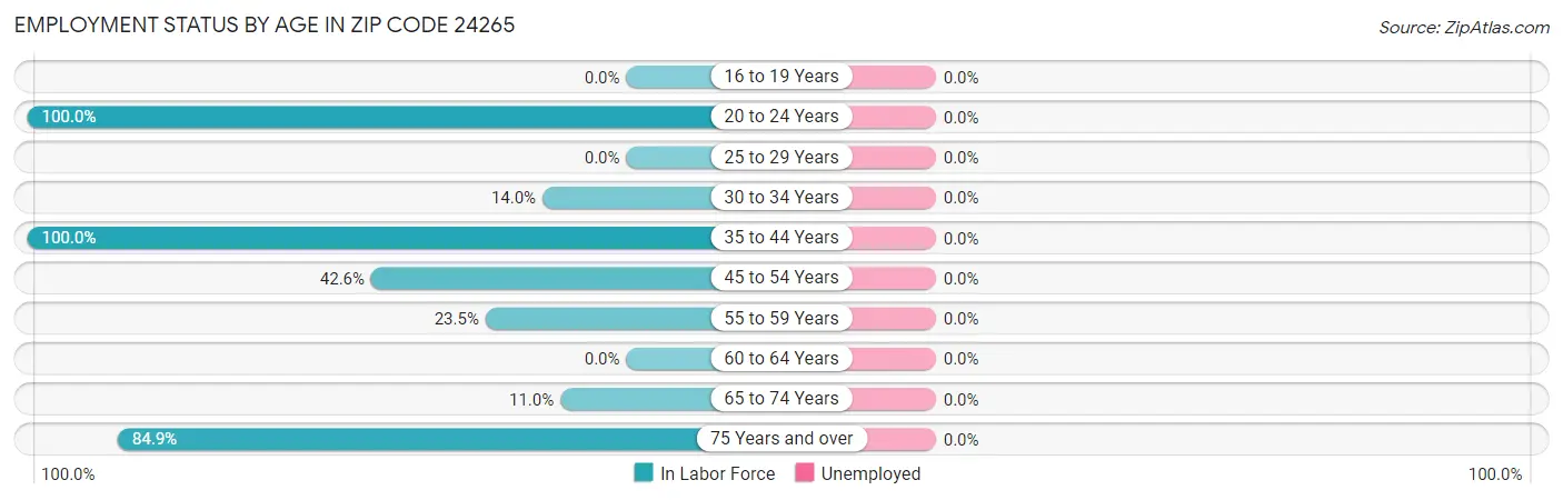 Employment Status by Age in Zip Code 24265