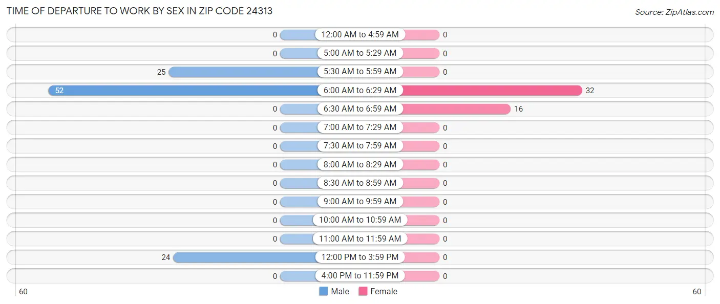 Time of Departure to Work by Sex in Zip Code 24313