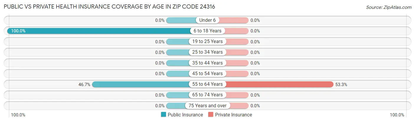 Public vs Private Health Insurance Coverage by Age in Zip Code 24316