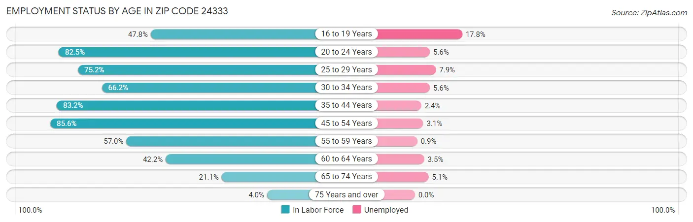 Employment Status by Age in Zip Code 24333