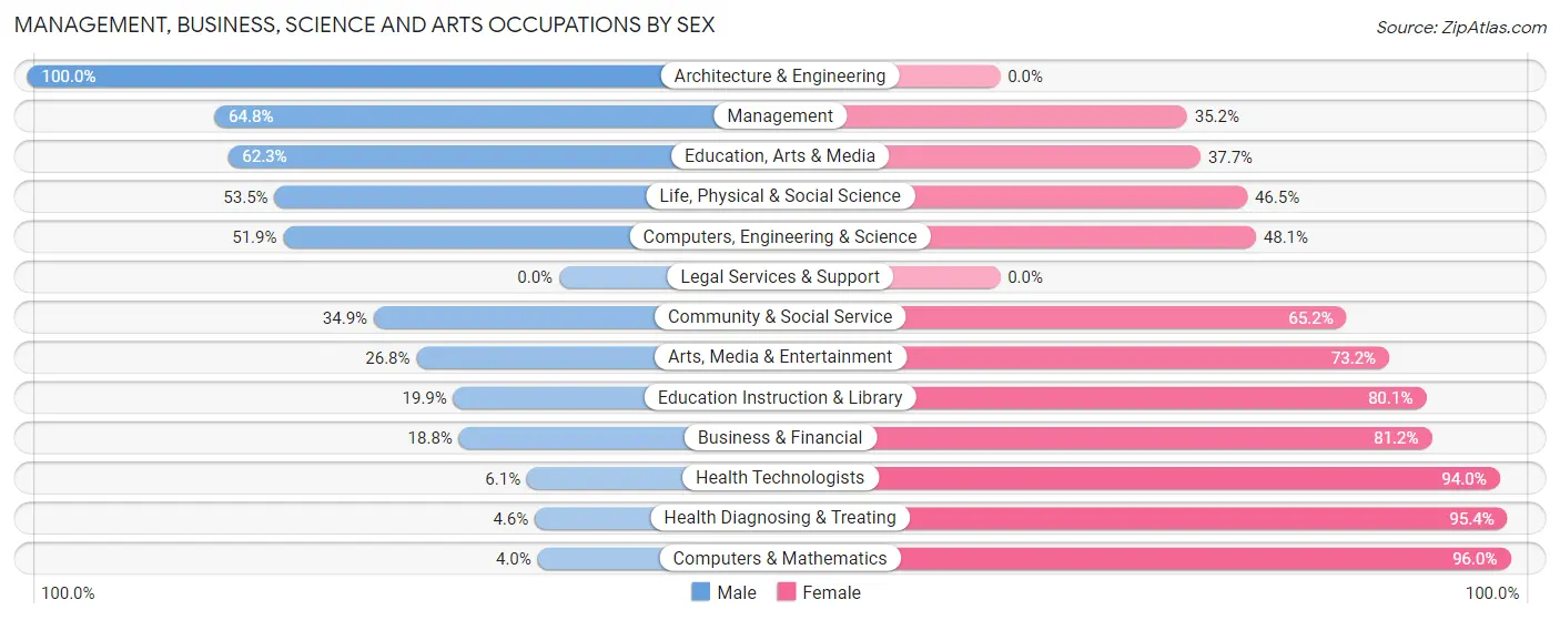 Management, Business, Science and Arts Occupations by Sex in Zip Code 24333