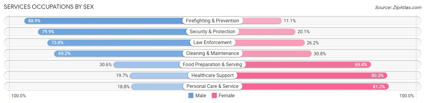Services Occupations by Sex in Zip Code 24401