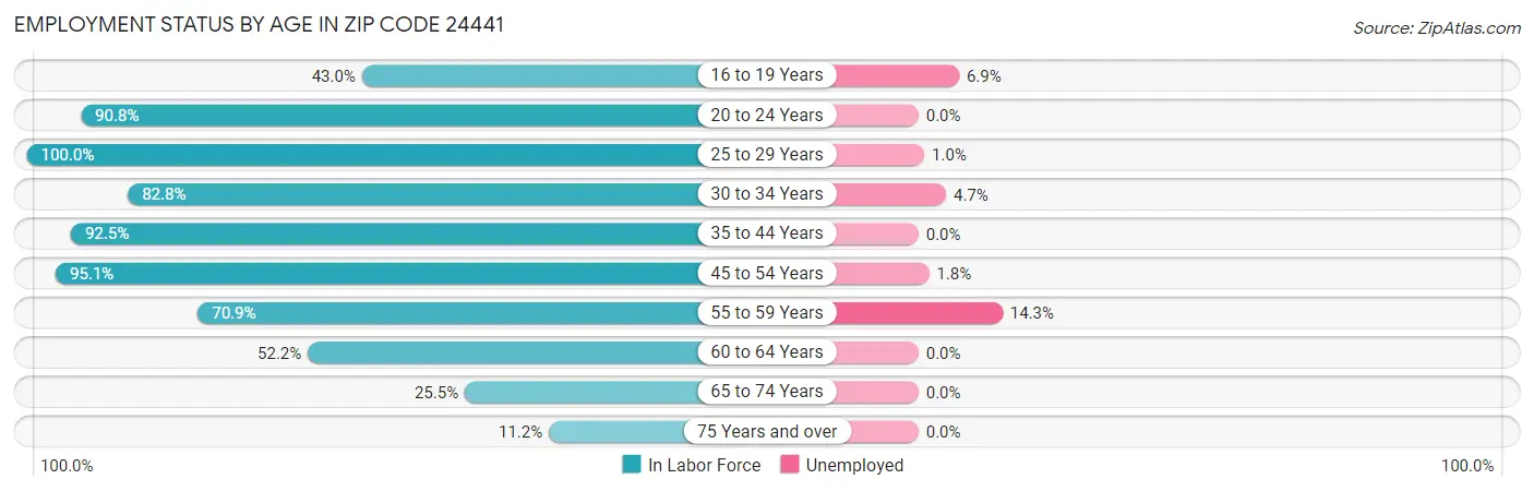 Employment Status by Age in Zip Code 24441