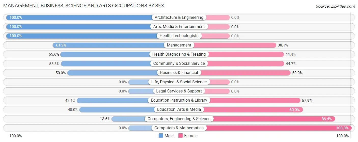 Management, Business, Science and Arts Occupations by Sex in Zip Code 24465