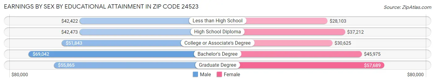 Earnings by Sex by Educational Attainment in Zip Code 24523