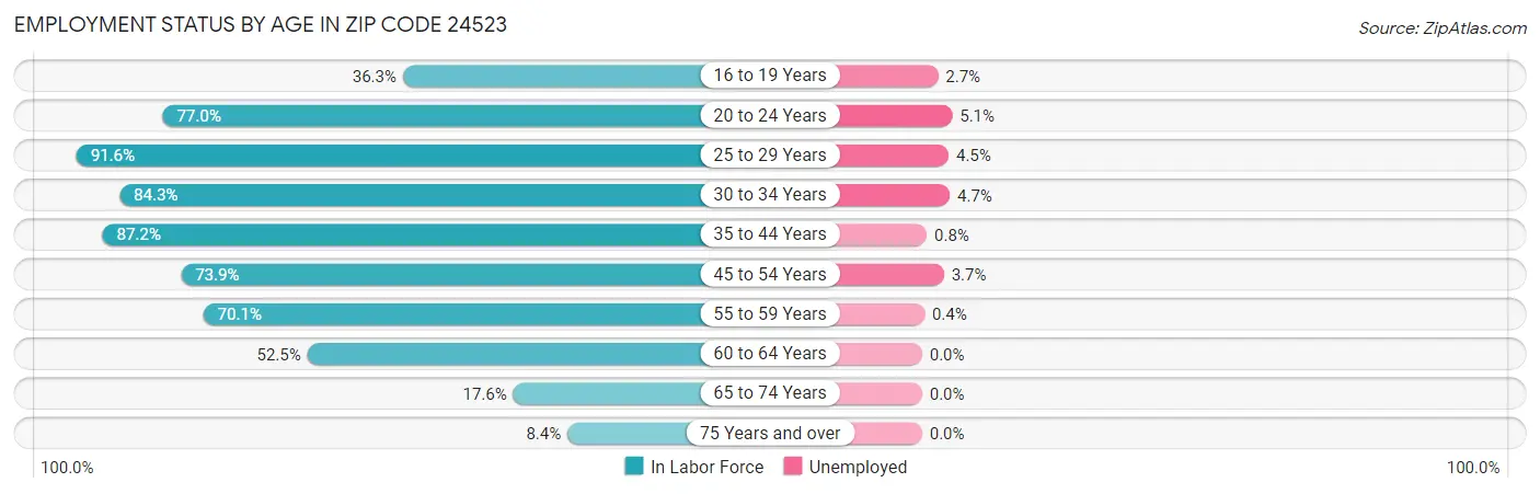 Employment Status by Age in Zip Code 24523