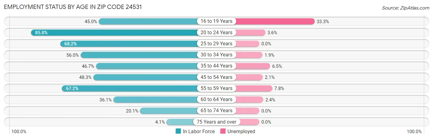 Employment Status by Age in Zip Code 24531