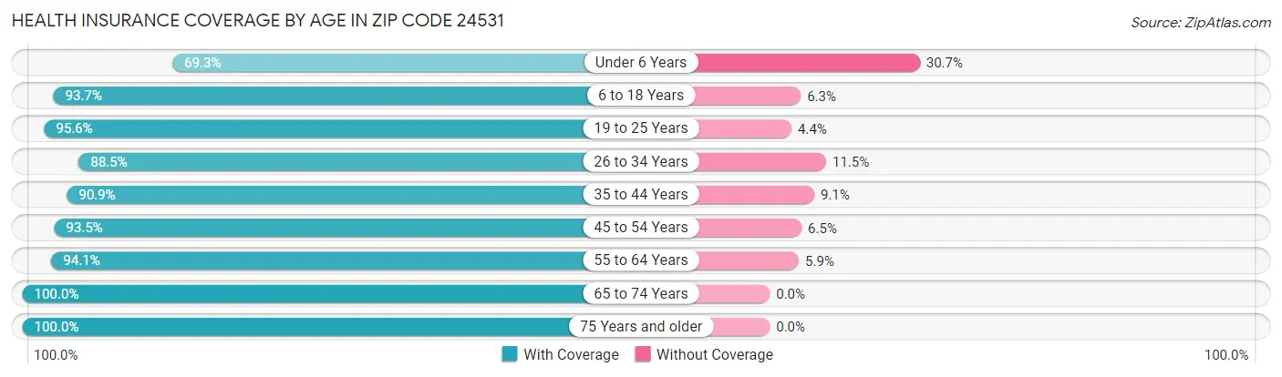 Health Insurance Coverage by Age in Zip Code 24531