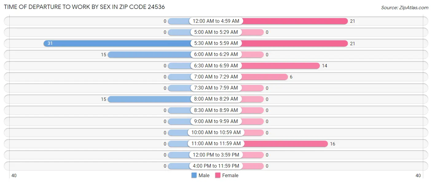 Time of Departure to Work by Sex in Zip Code 24536
