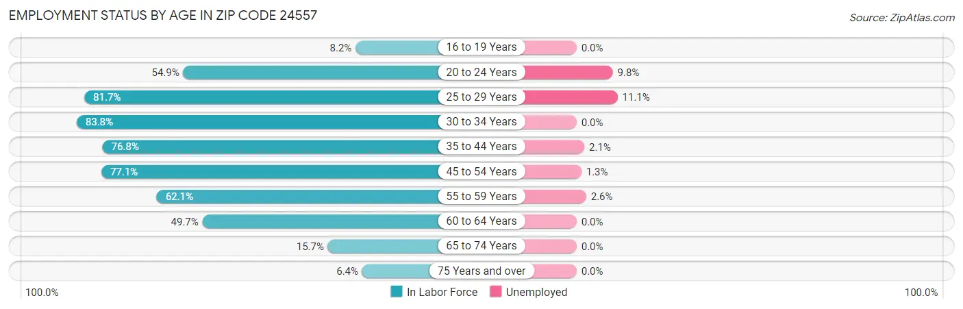 Employment Status by Age in Zip Code 24557