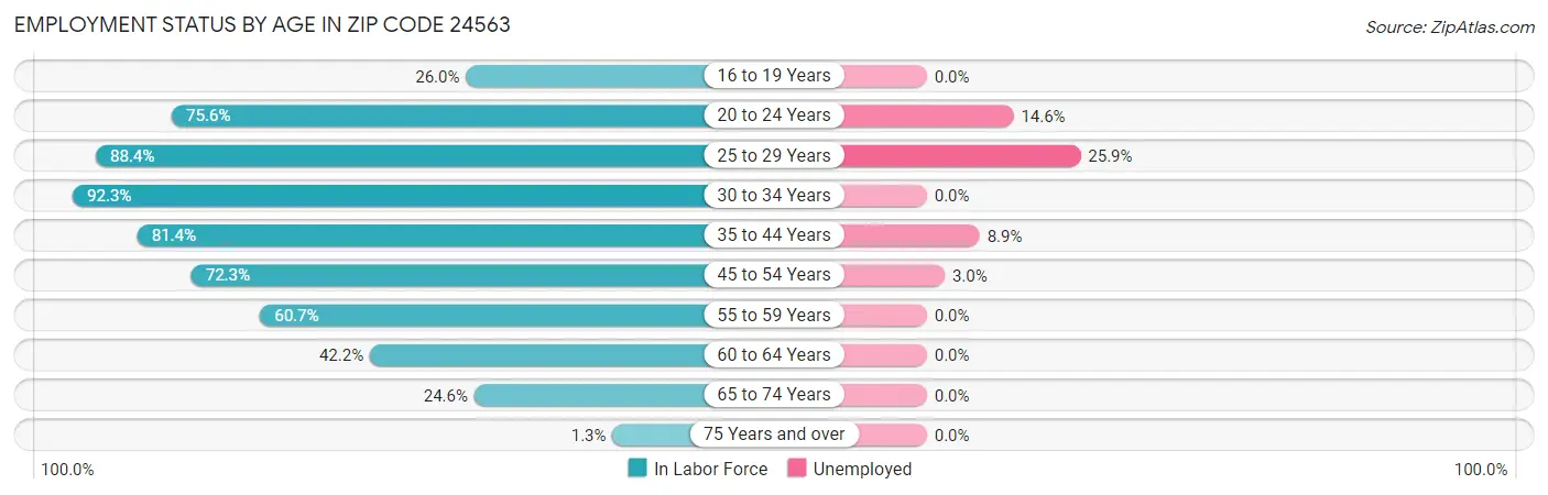 Employment Status by Age in Zip Code 24563