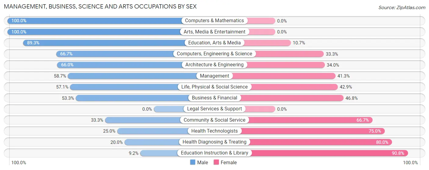 Management, Business, Science and Arts Occupations by Sex in Zip Code 24563