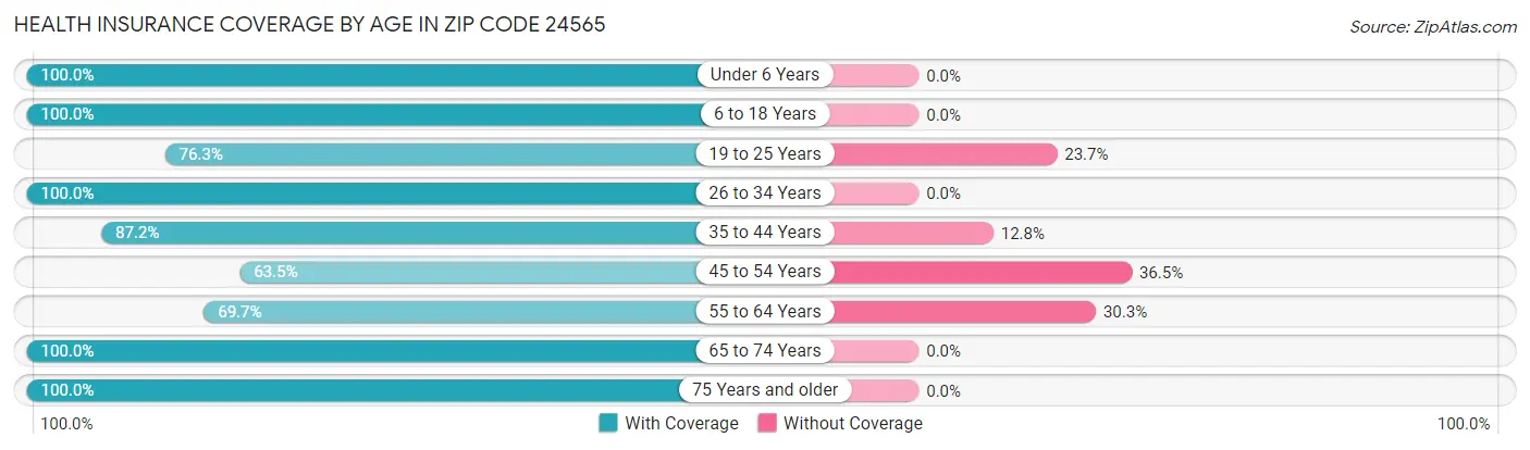Health Insurance Coverage by Age in Zip Code 24565