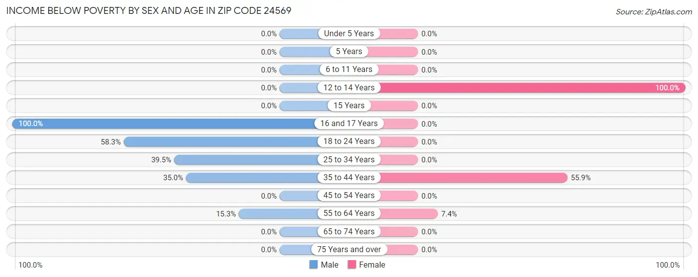 Income Below Poverty by Sex and Age in Zip Code 24569