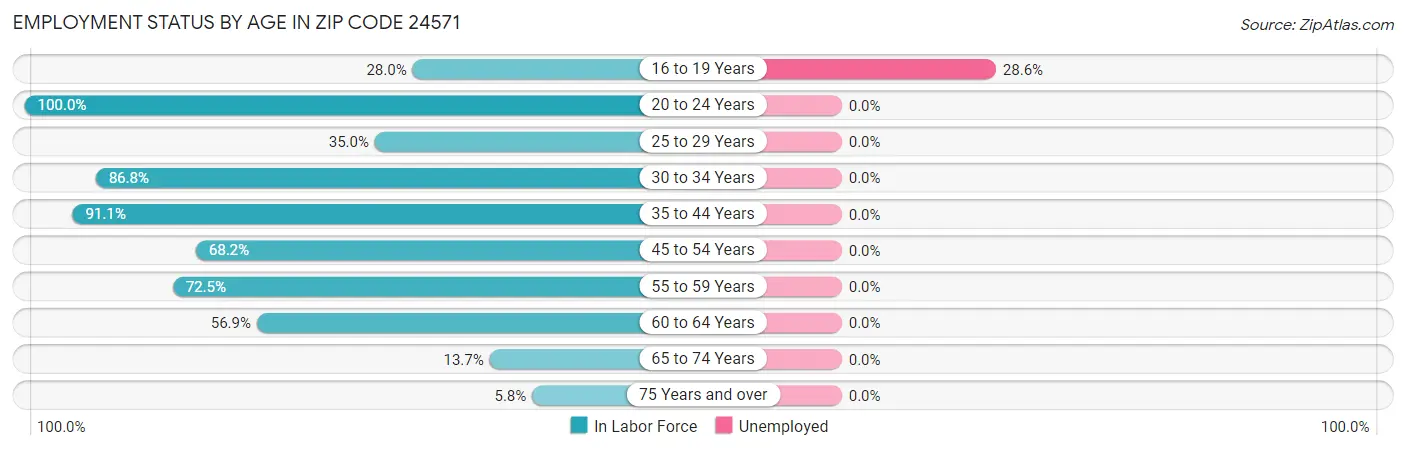 Employment Status by Age in Zip Code 24571