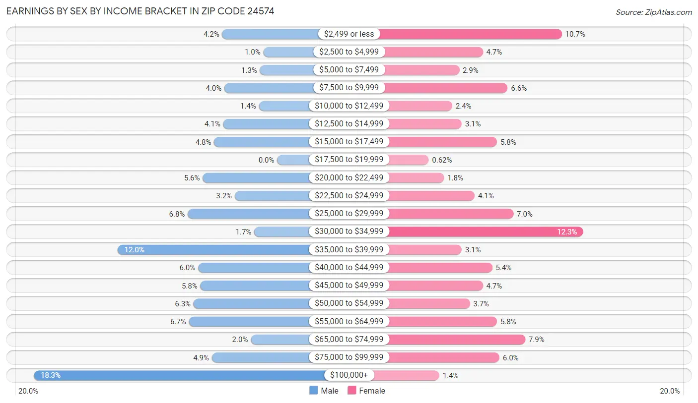 Earnings by Sex by Income Bracket in Zip Code 24574