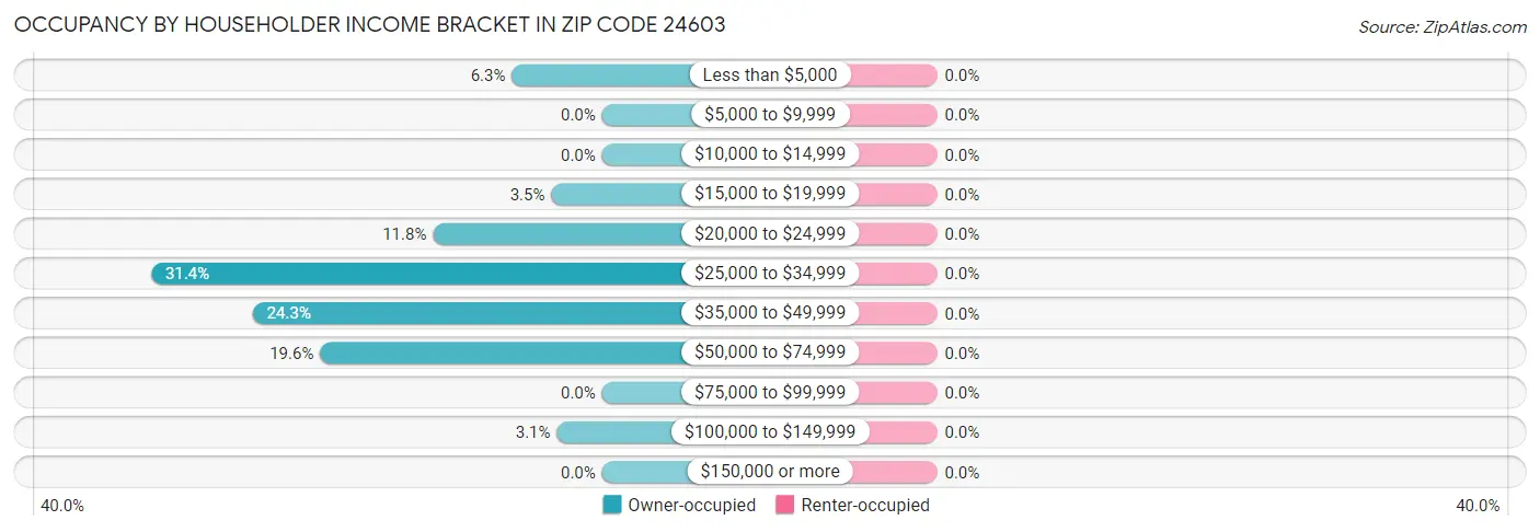 Occupancy by Householder Income Bracket in Zip Code 24603