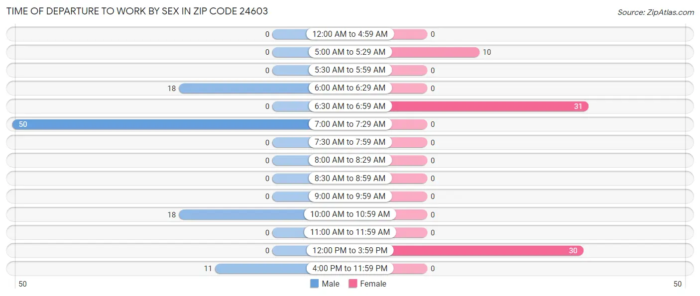 Time of Departure to Work by Sex in Zip Code 24603