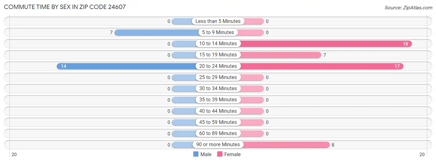 Commute Time by Sex in Zip Code 24607