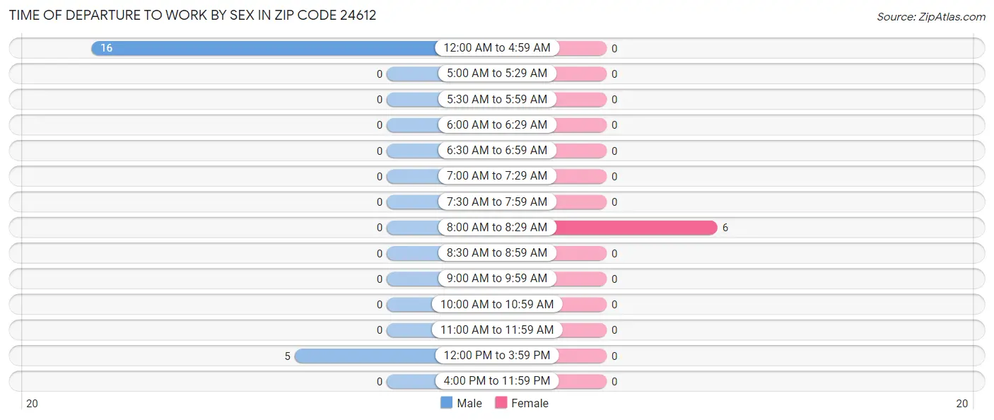 Time of Departure to Work by Sex in Zip Code 24612