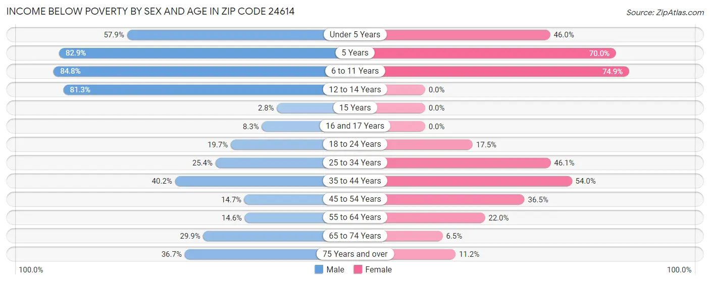 Income Below Poverty by Sex and Age in Zip Code 24614