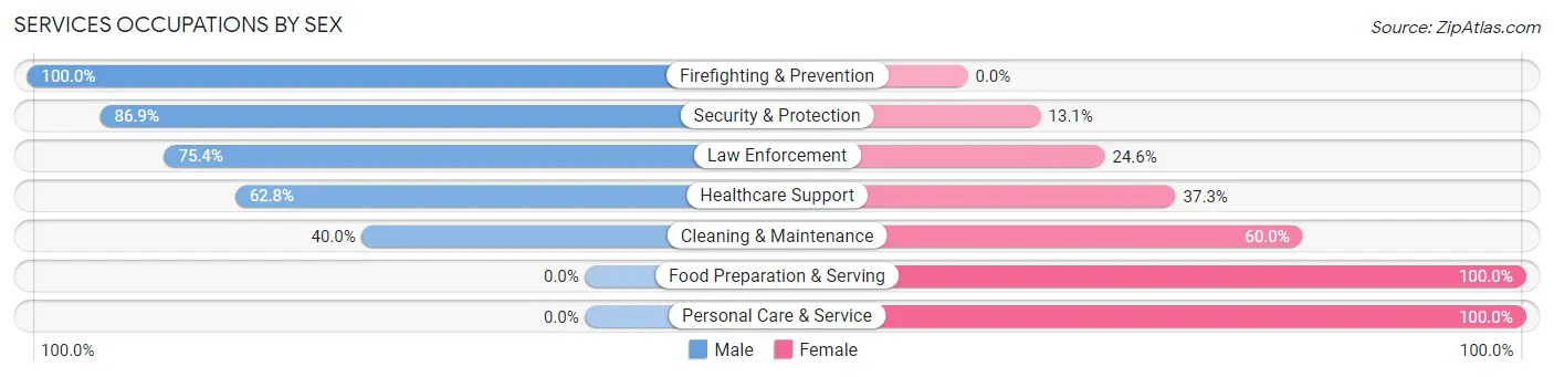 Services Occupations by Sex in Zip Code 24614