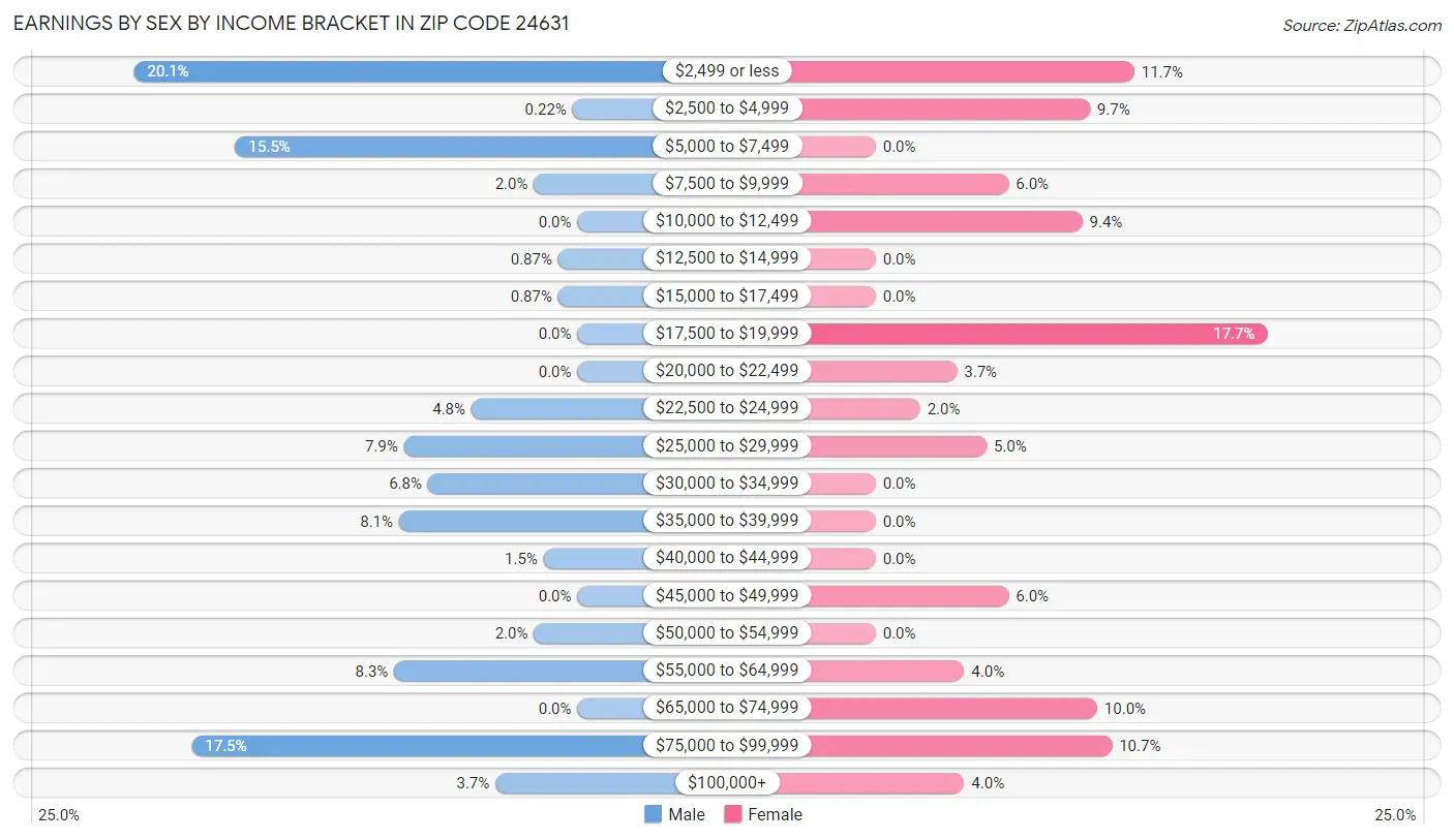 Earnings by Sex by Income Bracket in Zip Code 24631