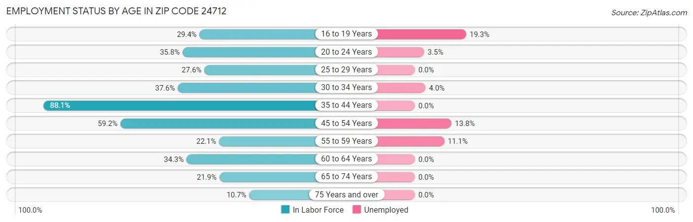 Employment Status by Age in Zip Code 24712