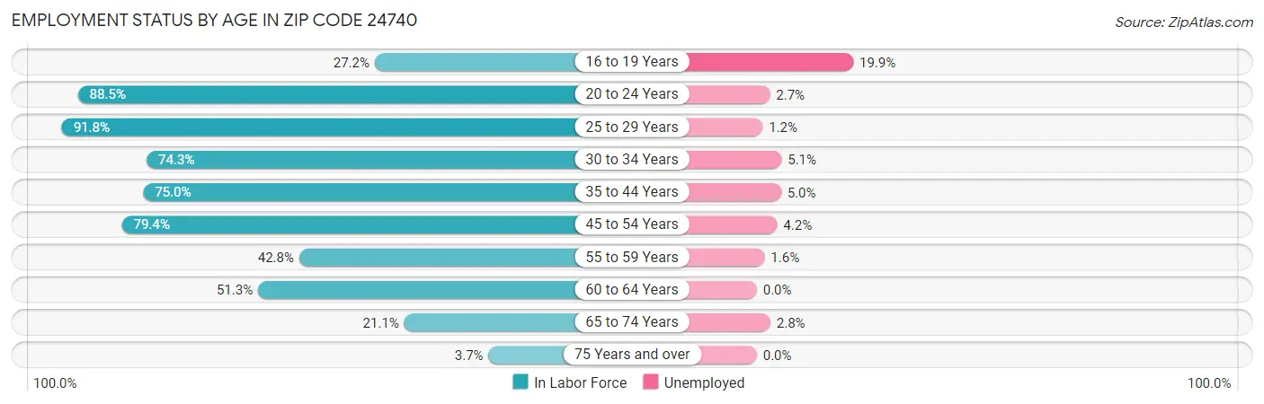 Employment Status by Age in Zip Code 24740