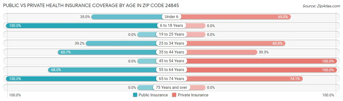 Public vs Private Health Insurance Coverage by Age in Zip Code 24845