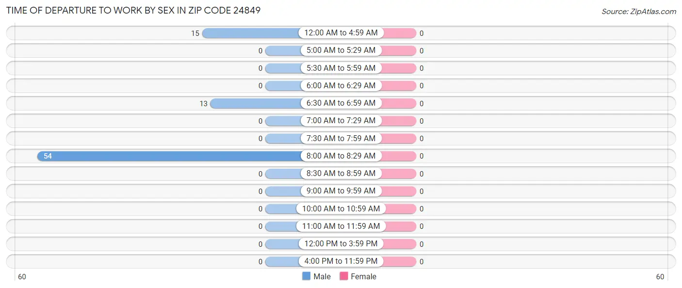 Time of Departure to Work by Sex in Zip Code 24849