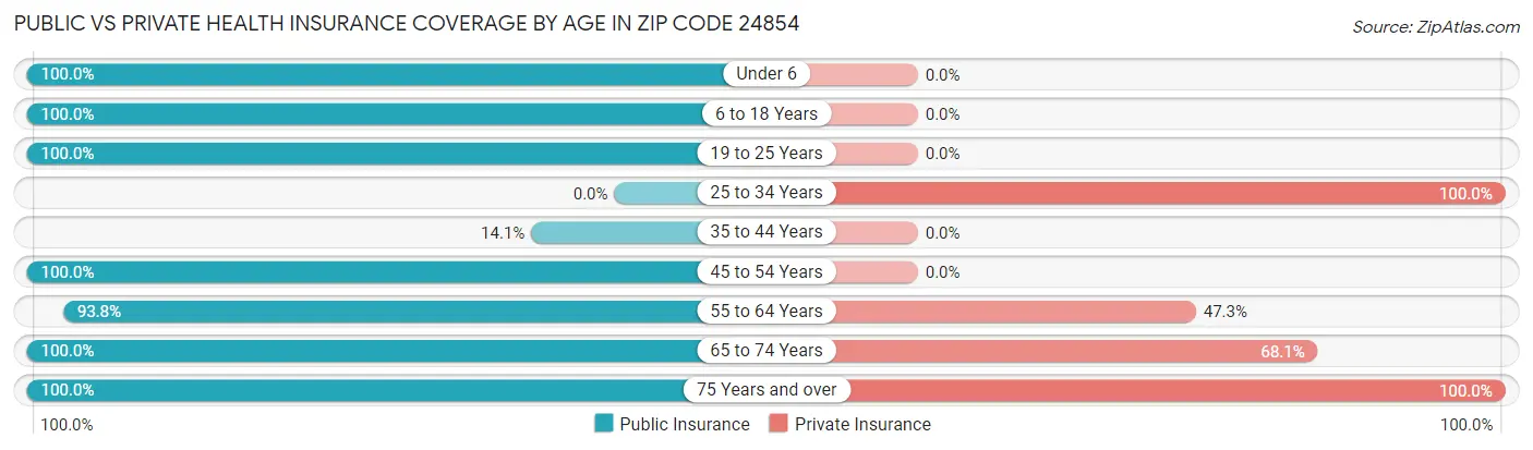 Public vs Private Health Insurance Coverage by Age in Zip Code 24854