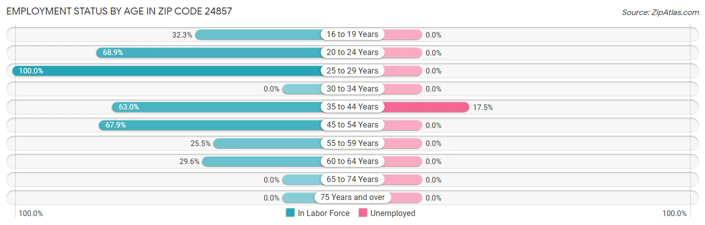 Employment Status by Age in Zip Code 24857