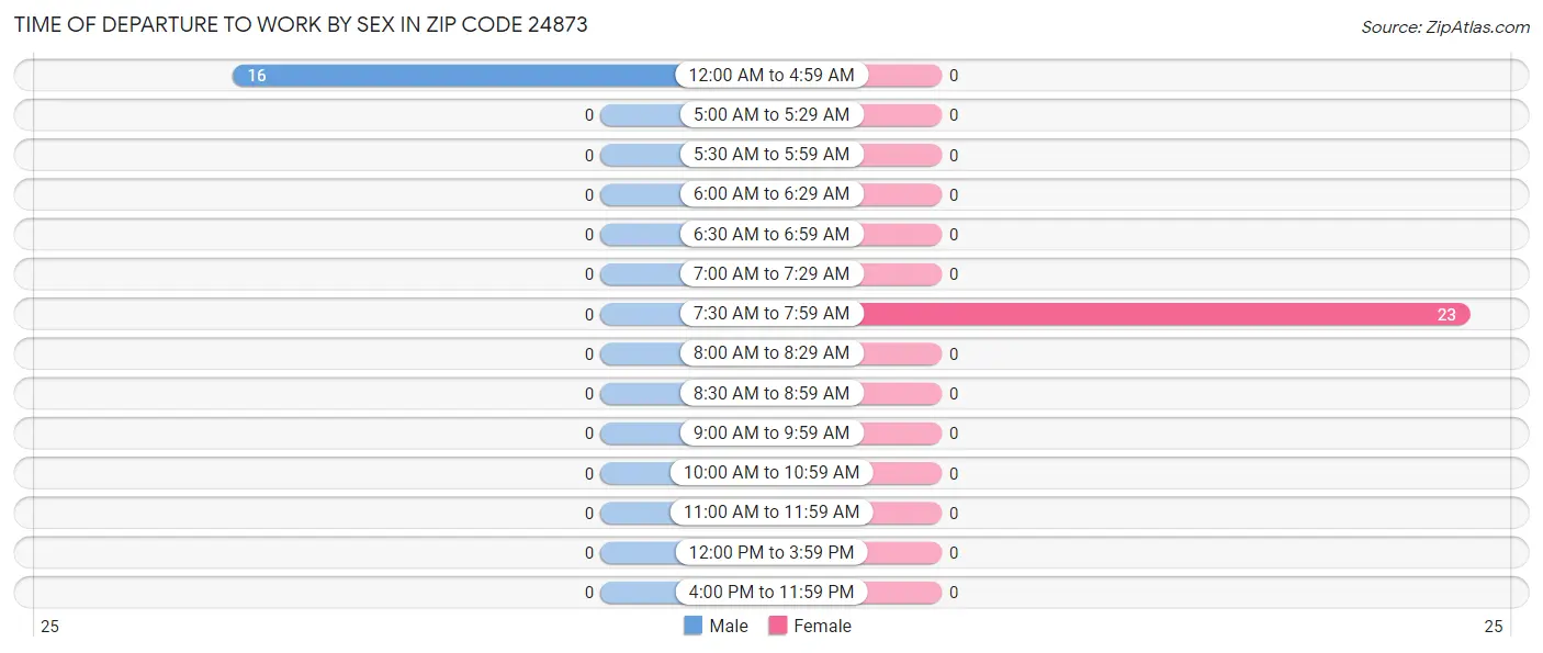 Time of Departure to Work by Sex in Zip Code 24873