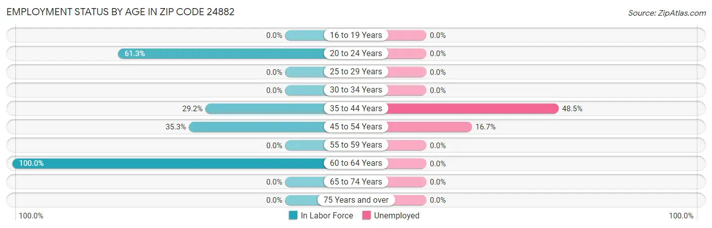 Employment Status by Age in Zip Code 24882