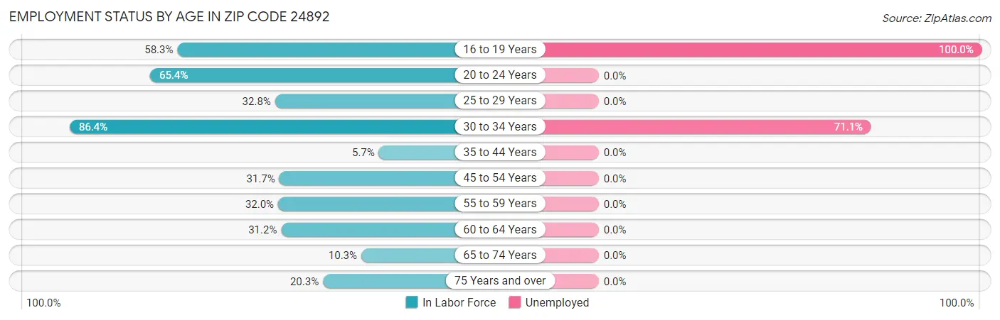 Employment Status by Age in Zip Code 24892