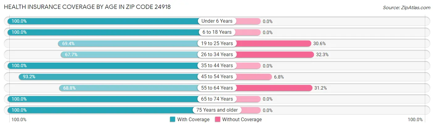 Health Insurance Coverage by Age in Zip Code 24918