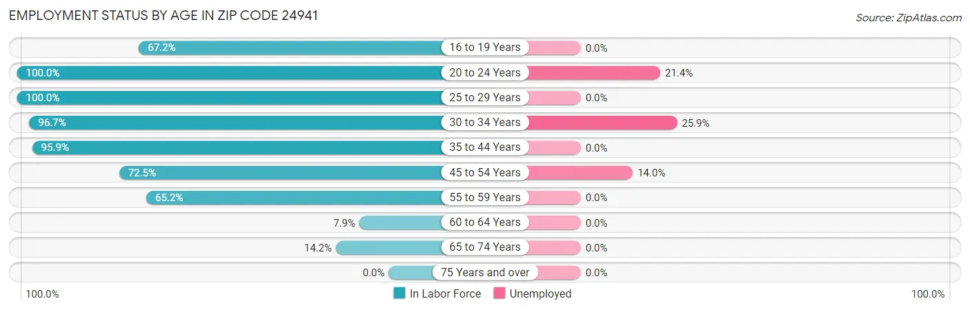 Employment Status by Age in Zip Code 24941