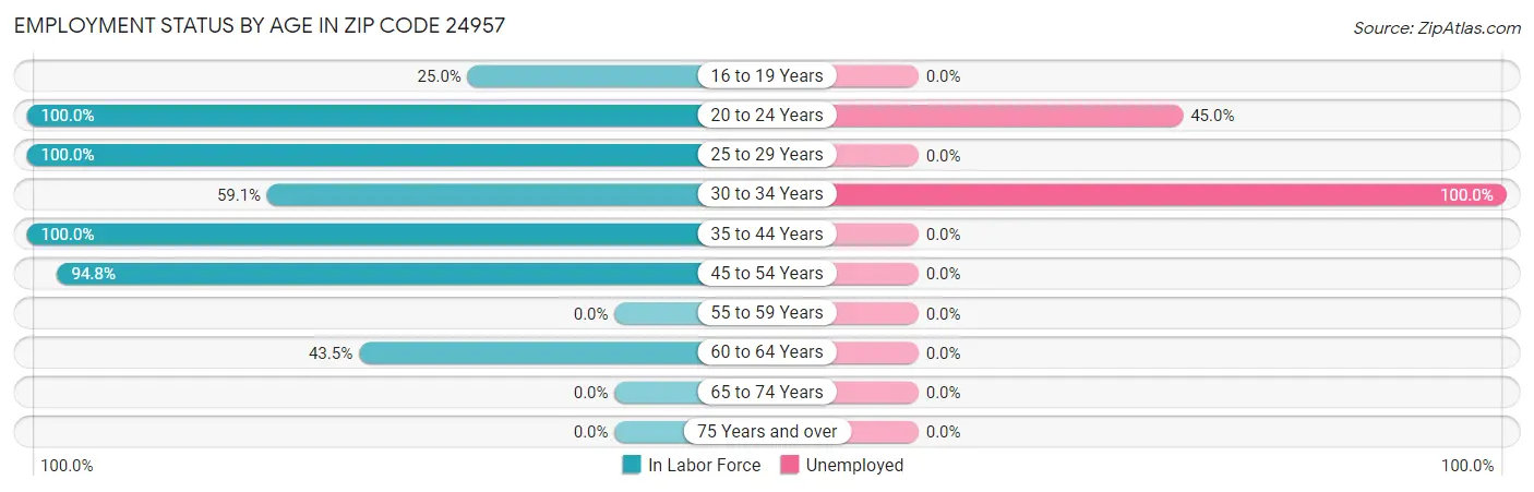 Employment Status by Age in Zip Code 24957
